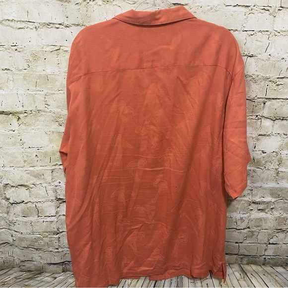 Caribbean Orange Silk Cotton Flamingo Embroidered Button Up - Picture 4 of 5